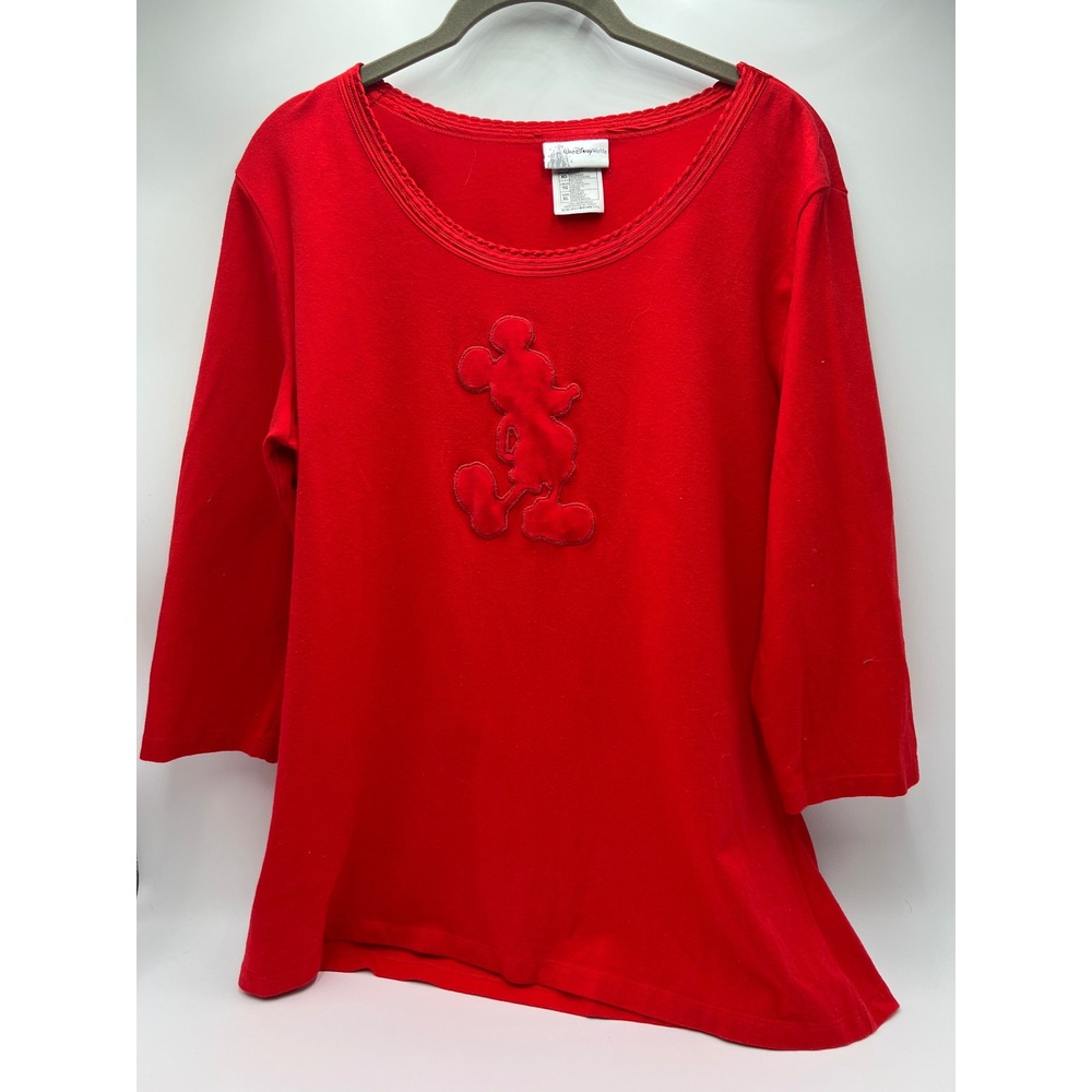Walt Disney World‎ Mickey Mouse Red 3/4 Sleeve Scoop Neck Top Womens XL